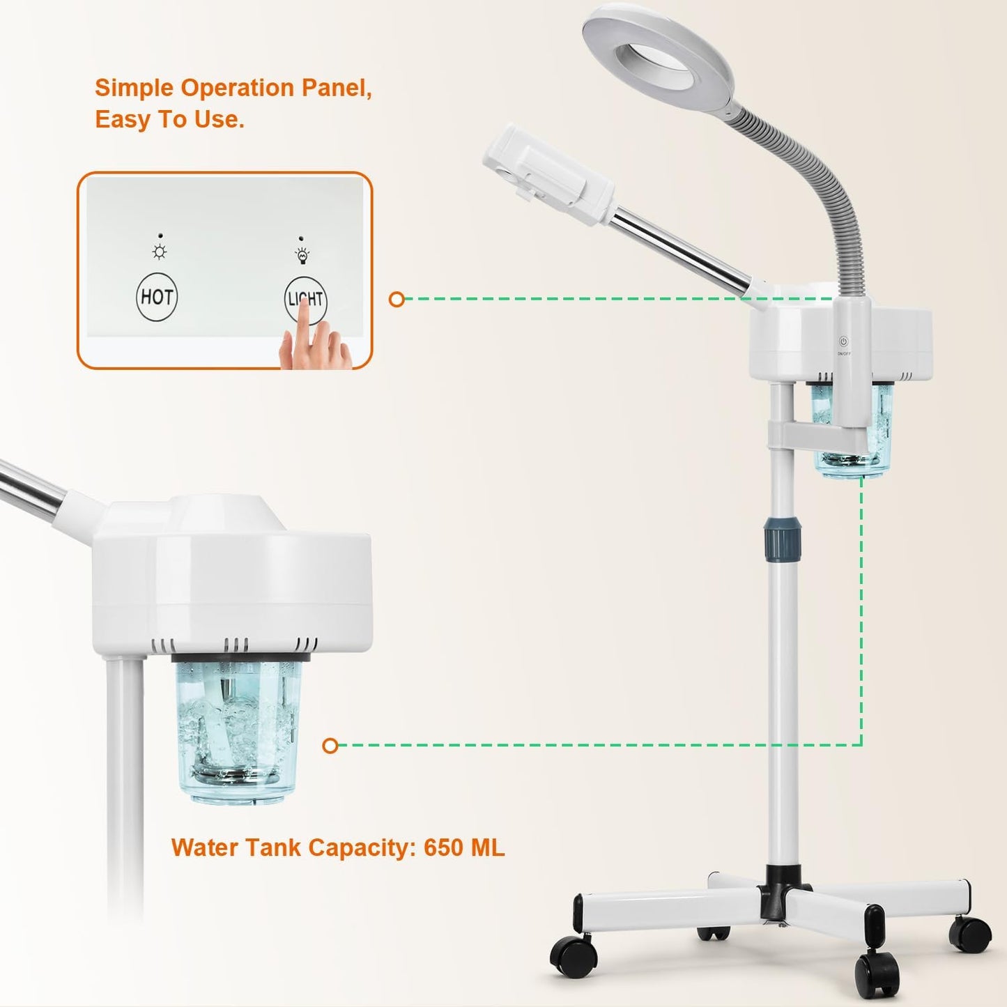 2 in 1 Facial Steamer, Professional Facial Steamers with 5X Magnifying Lamp, Face Steamer for Esthetician, Facial Steamer for Home Beauty Salon SPA