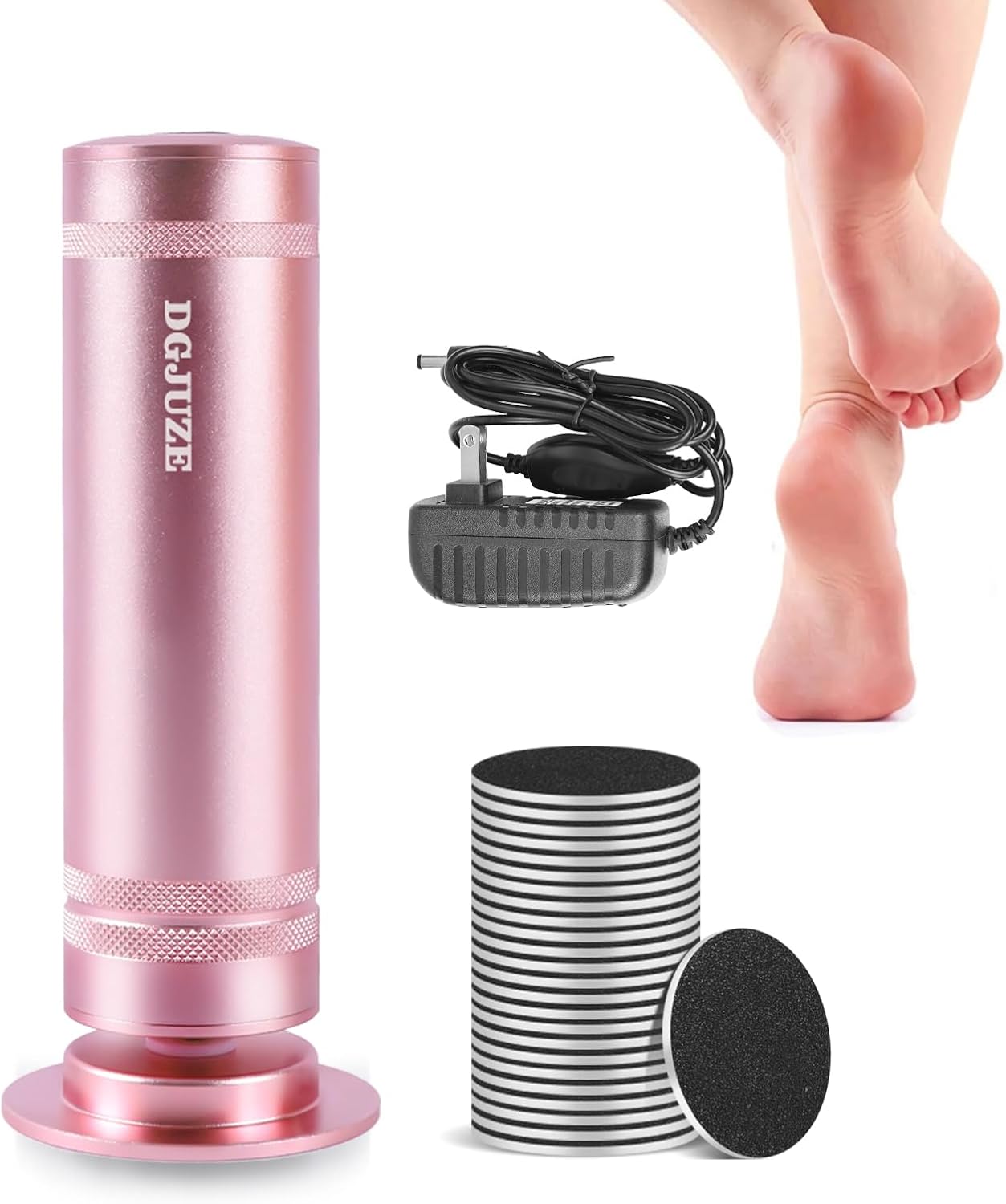 PowerPro Electric Foot Callus Remover 36W Professional 1200rpm Adjustable Speed Metal Feet Grinder Automatic Heel Sander with 60pcs Replacement Sandpaper Discs for Home Use (Pink)