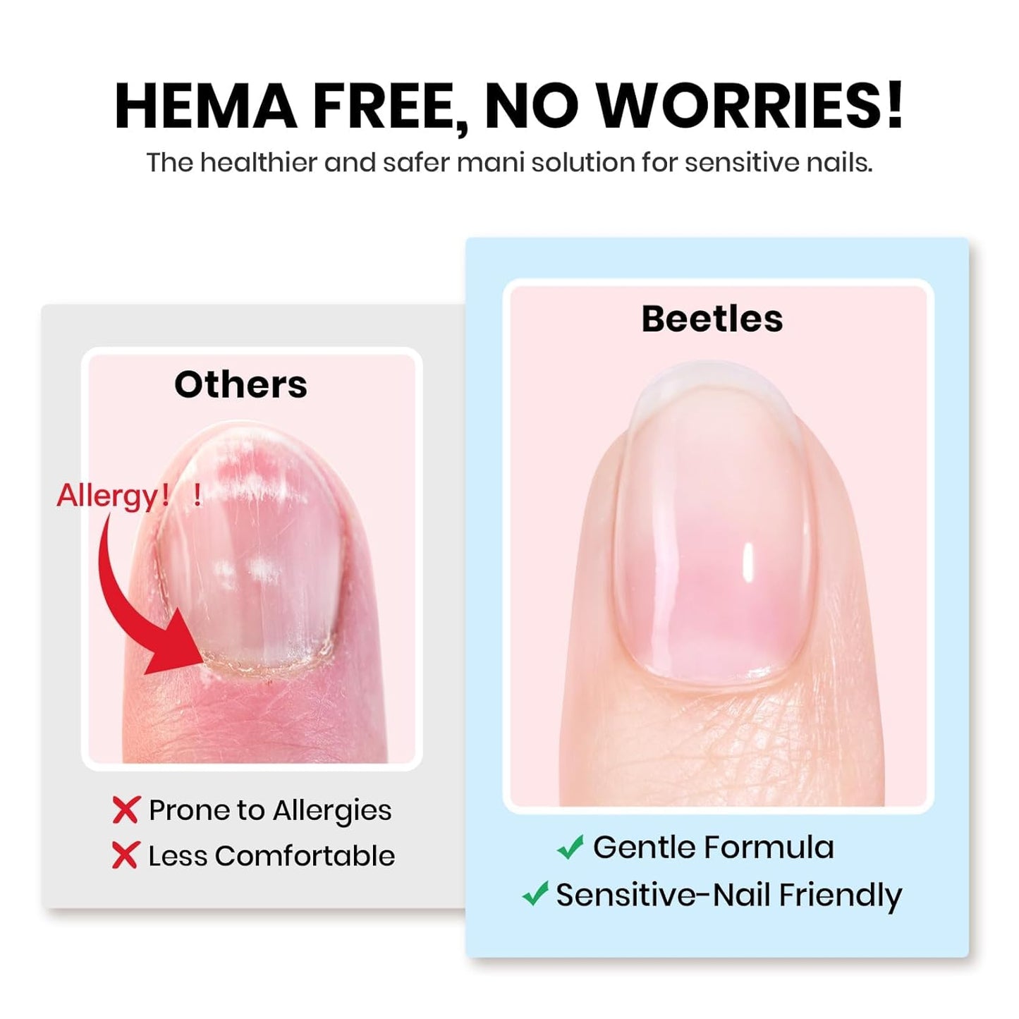 Beetles 2Pcs 15ml HEMA-Free Nail Glue Gel for Acrylic Nail Tips & Clear Press On Nails, Super Strong U V Nail Glue for Nail Extensions, DIY Long Lasting Nail Gel Kit