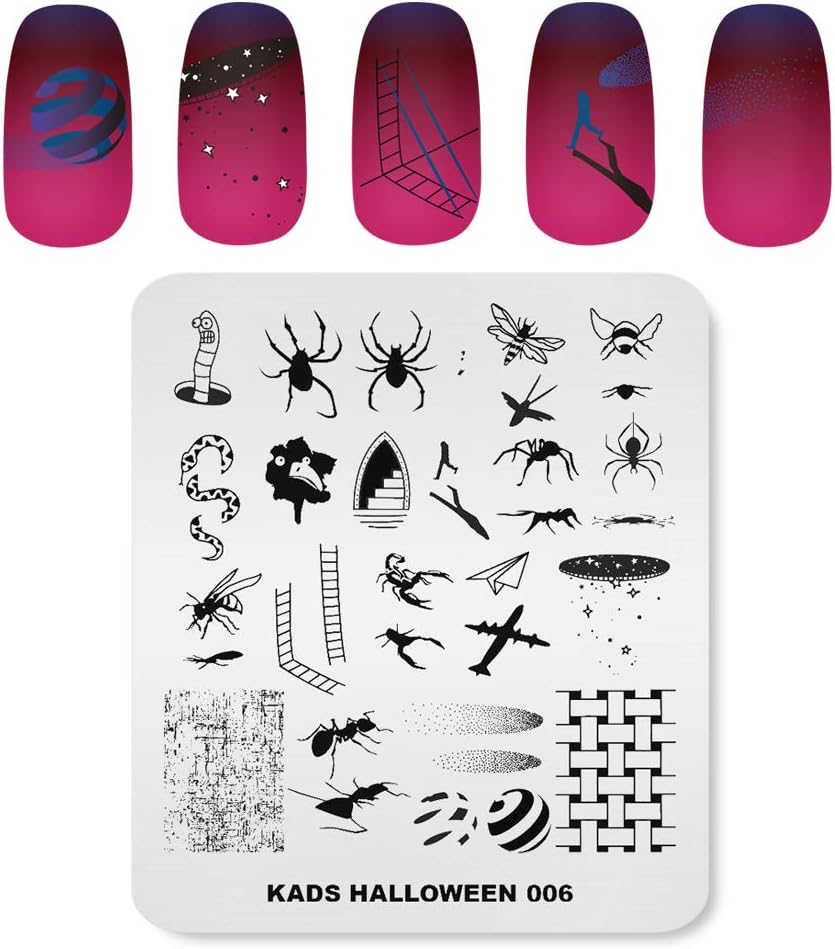 KADS 3Pcs Nail Stamping Plates Set Nails Art Stamp Templates Halloween Horror Themed Skull Bat Witch Spider(Halloween 2)