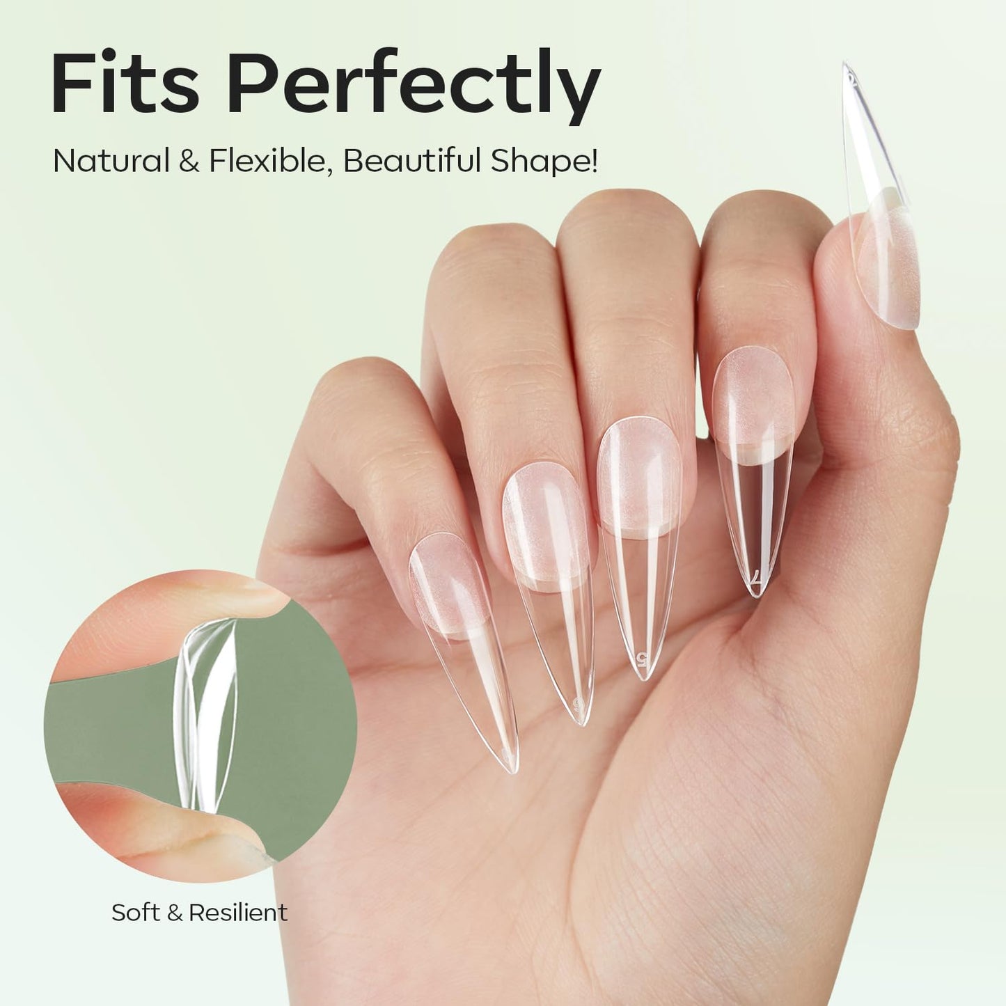 modelones Long Stiletto Nail Tips, Pre-shaped Soft Gel Tips Fake Nails False Acrylic Clear Full Cover Press on Extension Kit Gel Manicure DIY at Home 216PCS 12Sizes