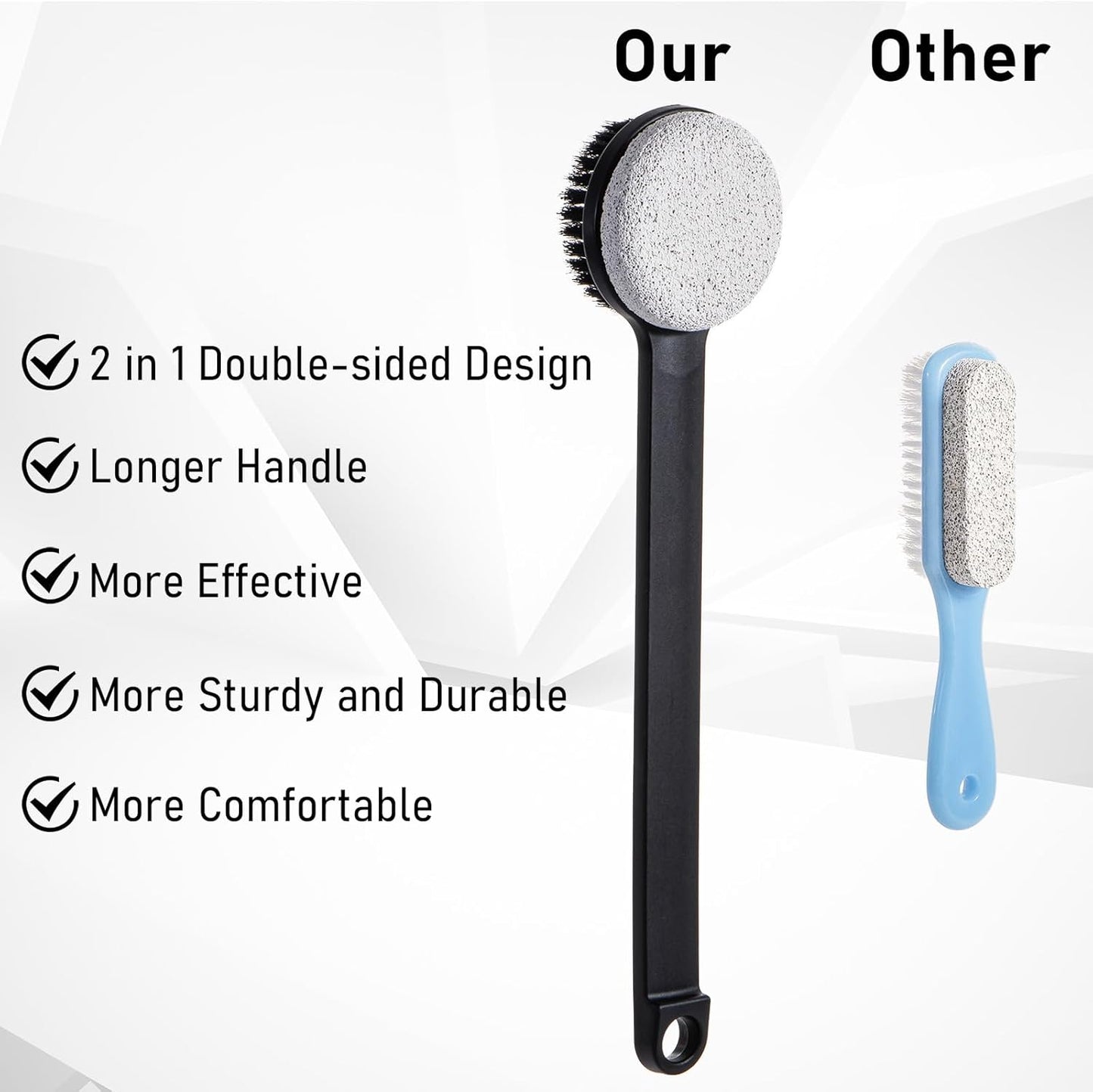 Pumice Stone for Feet with Long Handle (Double-Faced Straight Black Handle, Count, 3.0)