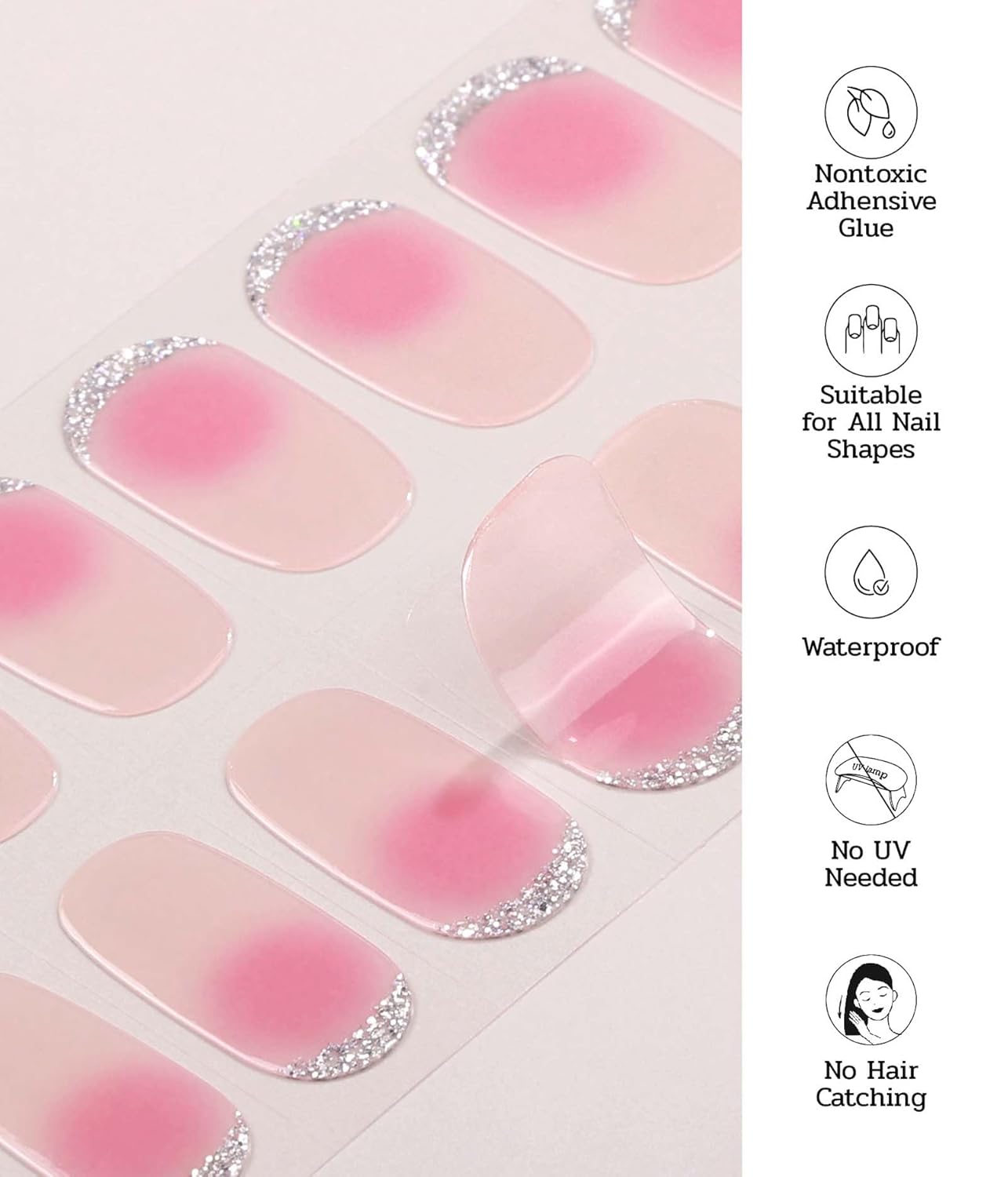 Nail Polish Strips - 22 Pcs Salon Quality Gel Nail Stickers - Long Lasting Wraps (Peach Smoothy Light Pink)