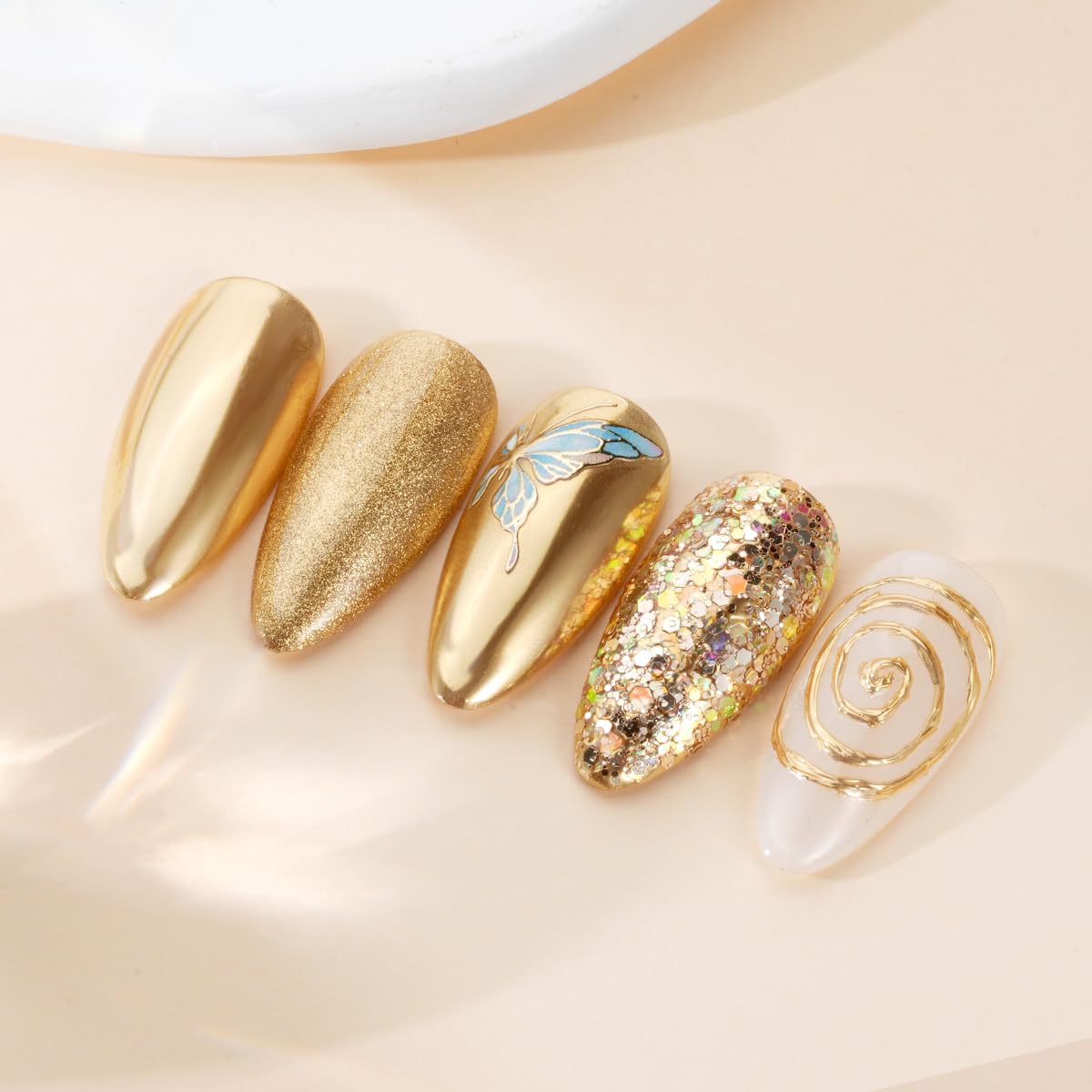 Pretty Diva Chrome Nail Powder - Champagne Gold Mirror Effect Nail Chrome Powders, Highlight Metallic Chrome Powder for Nail Art Pigment Chrome Powder for Nails (Champagne, 1g)