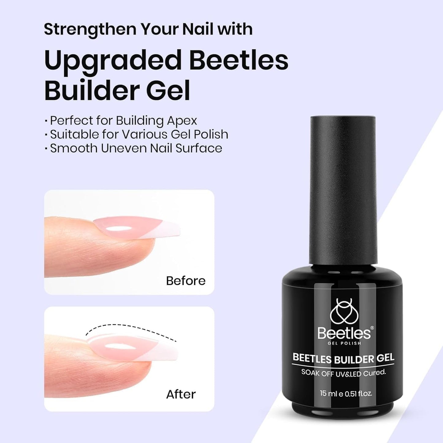 Beetles Gel Nail Glue Kit, 15ml Nail Glue Builder & Extra Glossy Top Coat Gel Nail Polish 3 Pcs Soak Off UV Kit for Long-Lasting Shine, Manicure Nail Art Design Diy at Home Gifts for Women