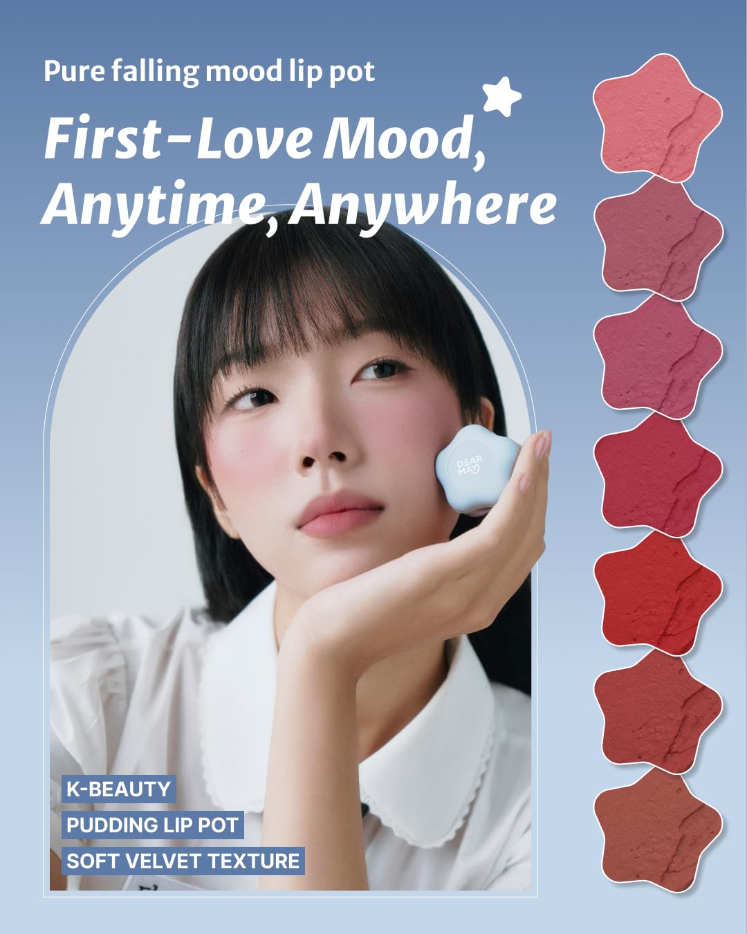 DEARMAY Pure Falling Mood Lip Pot No. 03 A Little Note 0.23 Oz. Vegan Lip Stain Lip & Cheek Multi-Use Tint With Hydrating Formula for Smooth Soft Blend Without Dryness or Fine Lines, Korean Makeup