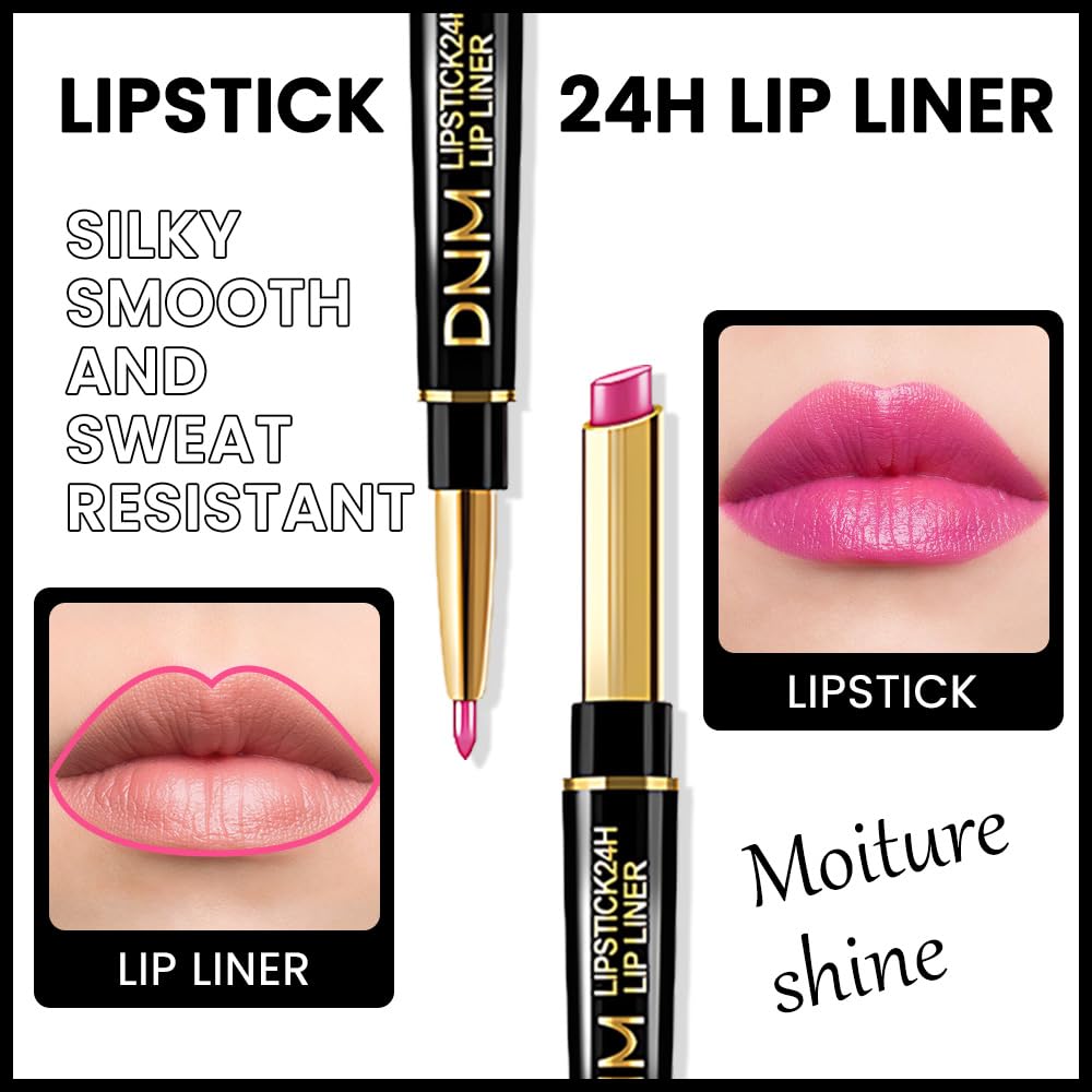 evpct 1Pcs Bright Cool Pink Shine Lip Liner and Lipstick Combo Set Kit for Women, Moisturizing Glossy Tinted Lip Stick Balm, Sheer Shine Juicy Finish, Lightweight Hydrating Formula Lip Care 44#