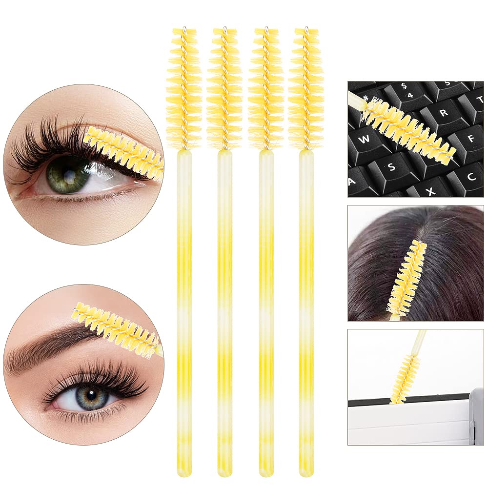 300 Disposable Mascara Wands Eyelash Brush Spoolies for Eye Lash Extension Eyelash Extension Supplies Makeup Tools Accessories (Yellow)