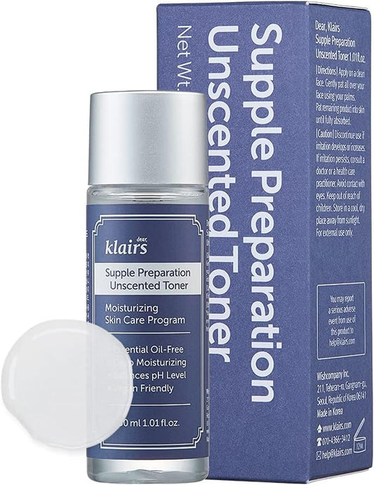 [DearKlairs] Supple Preparation Unscented Toner 1.01 Fl Oz, Soothing, Fast Absorbing, Non-Irritating, Fragrance-Free, Trial Size, K-Routine