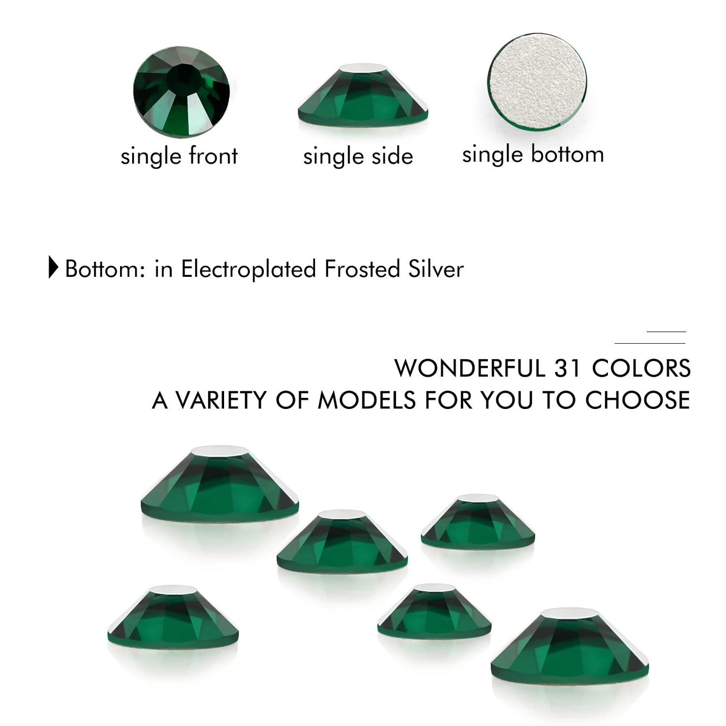 288Pcs Dark Green Crystal Rhinestones,Glass Flatback Rhinestones Gemstones for Nail Face Makeup Art Crafts Clothes Decoration -(SS30,6.5mm,Dark Green)