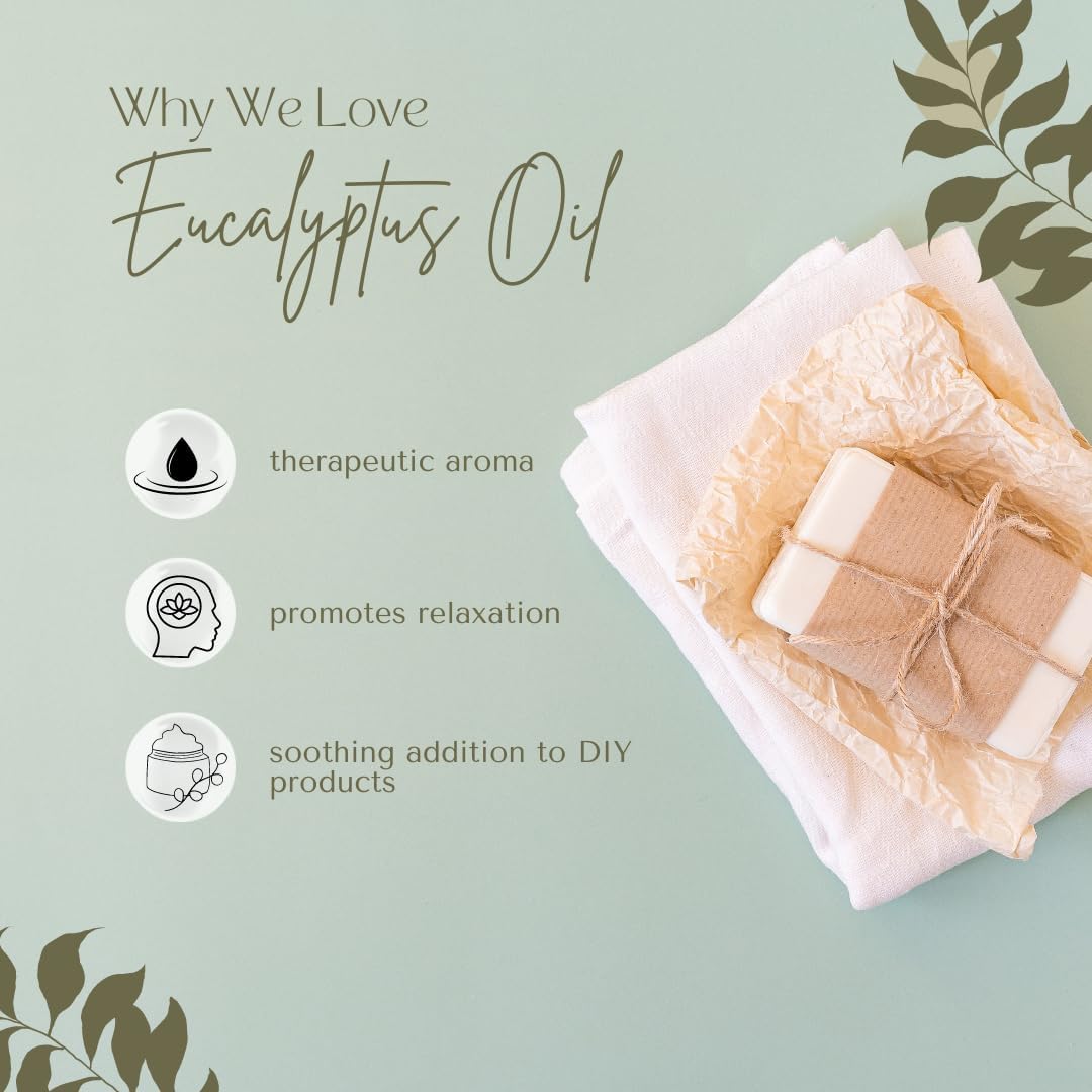 GreenHealth Eucalyptus Essential Oil – 16 fl oz (473 ml) – 100% Pure & Natural – Bulk Aromatherapy Oil in Amber Glass Bottle – for Diffuser, Cleaning, Room Spray, Home Fragrance