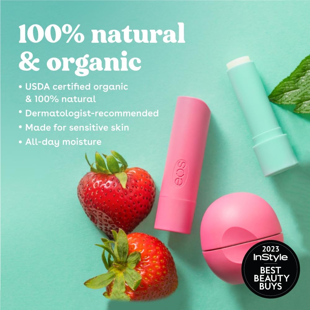 eos 100% Natural & Organic Lip Balm Sticks - Sweet Mint, All Natural Lip Balm, All-Day Moisture, Dermatologist Recommended, 0.14 oz, 2-Pack