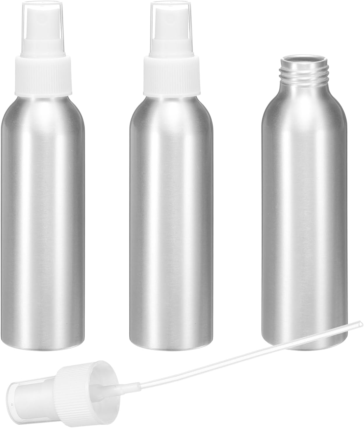 HARFINGTON 3pcs Aluminum Fine Mist Spray Bottles 120ml/4oz Metal Small Liquid Alcohol Refillable Travel Container with White Plastic Nozzle Cap for Perfume Skincare Cosmetic Storage Bottle