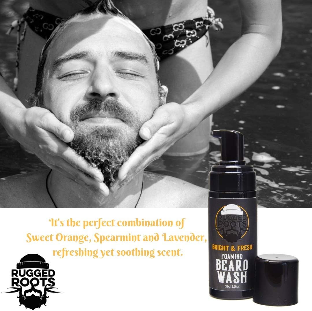 Foaming Bright and Fresh Scent Beard Wash - Spearmint and Orange Refresh and Condition Your Beard, Natural Ingredients, Unique Stocking Stuffer for Men