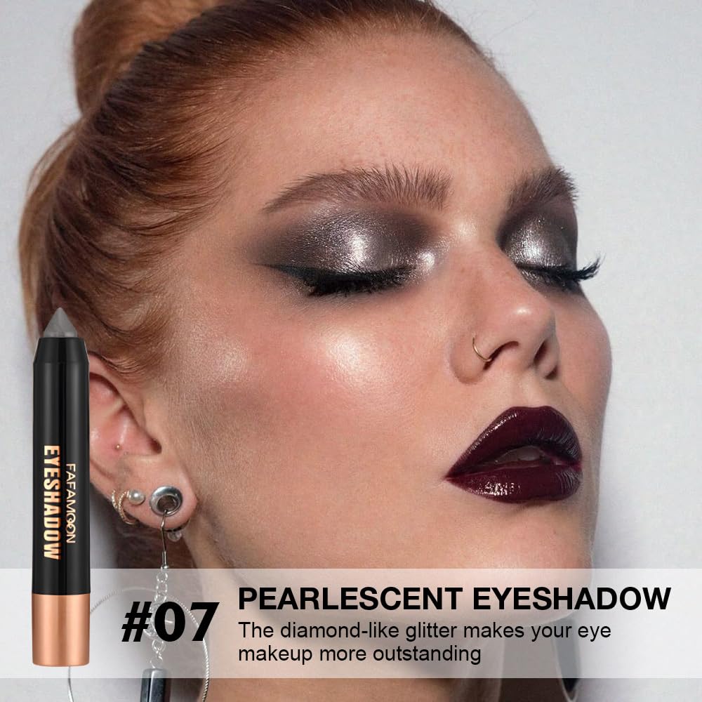 Monochrome Cream Glitter-Shimmer Eye Shadow Stick Palette makeup | 2-in-1 Eyeshadow & Eyeliner Pencil for Women | Waterproof, Vegan & Cruelty-Free | Sombras Para Ojos | 07 Shimmer Somke Grey