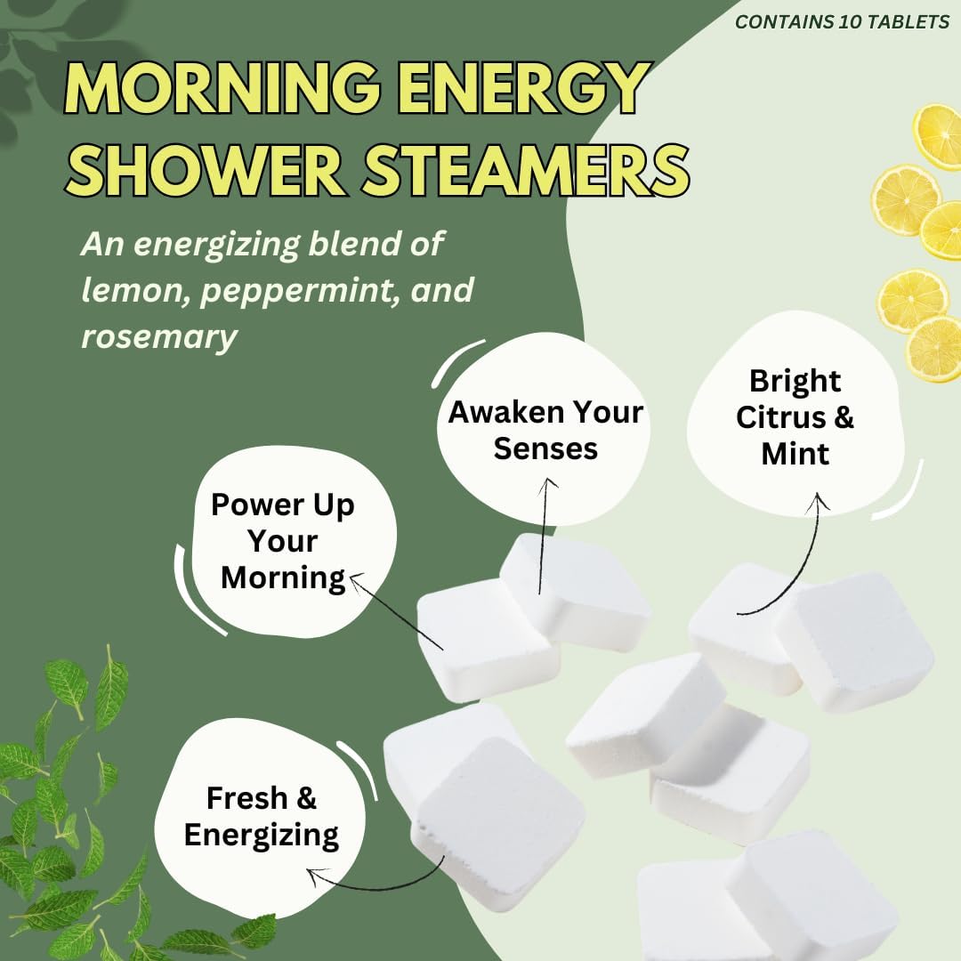 Morning Energy Shower Steamers Aromatherapy with Peppermint and Lemon Essential Oils Shower Bomb Aromatherapy, Spa Day Gifts, Self Care Gift, Birthday Gifts for Women and Men, Mothers Day Gift