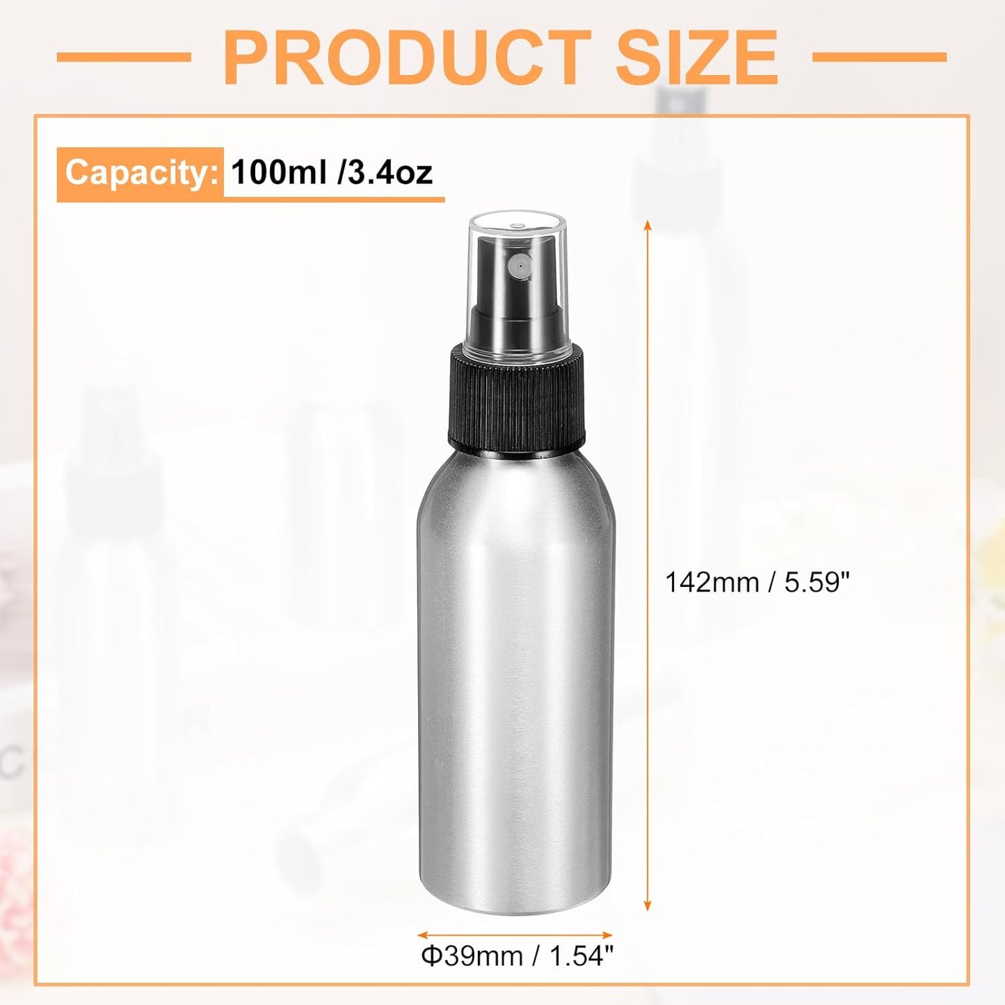 HARFINGTON 3pcs Aluminum Fine Mist Spray Bottles 100ml/3.4oz Metal Small Liquid Alcohol Refillable Travel Container with Black Plastic Nozzle Cap for Perfume Skincare Cosmetic Storage Bottle