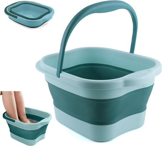 Collapsible Foot Bath Soak Tub with Handle, Plastic Foldable Feet Spa Soaking Basin Bucket with Massager Acupoint for Washing, Pedicure Foot Care Bathtub Bowl Tools for Pain Relief, Green