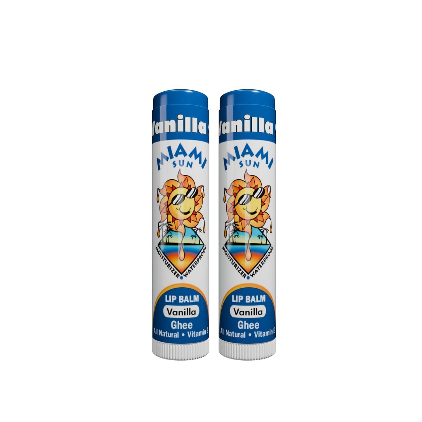 Miami Sun Natural Ghee Lip Balm, Hydrating Lip Treatment with Shea Butter & Beeswax, Organic & Non-Toxic, Best for Dry, Chapped Lips - Moisturizing, Healing, Chemical-Free Lip Repair (2 Pcs, Vanilla)