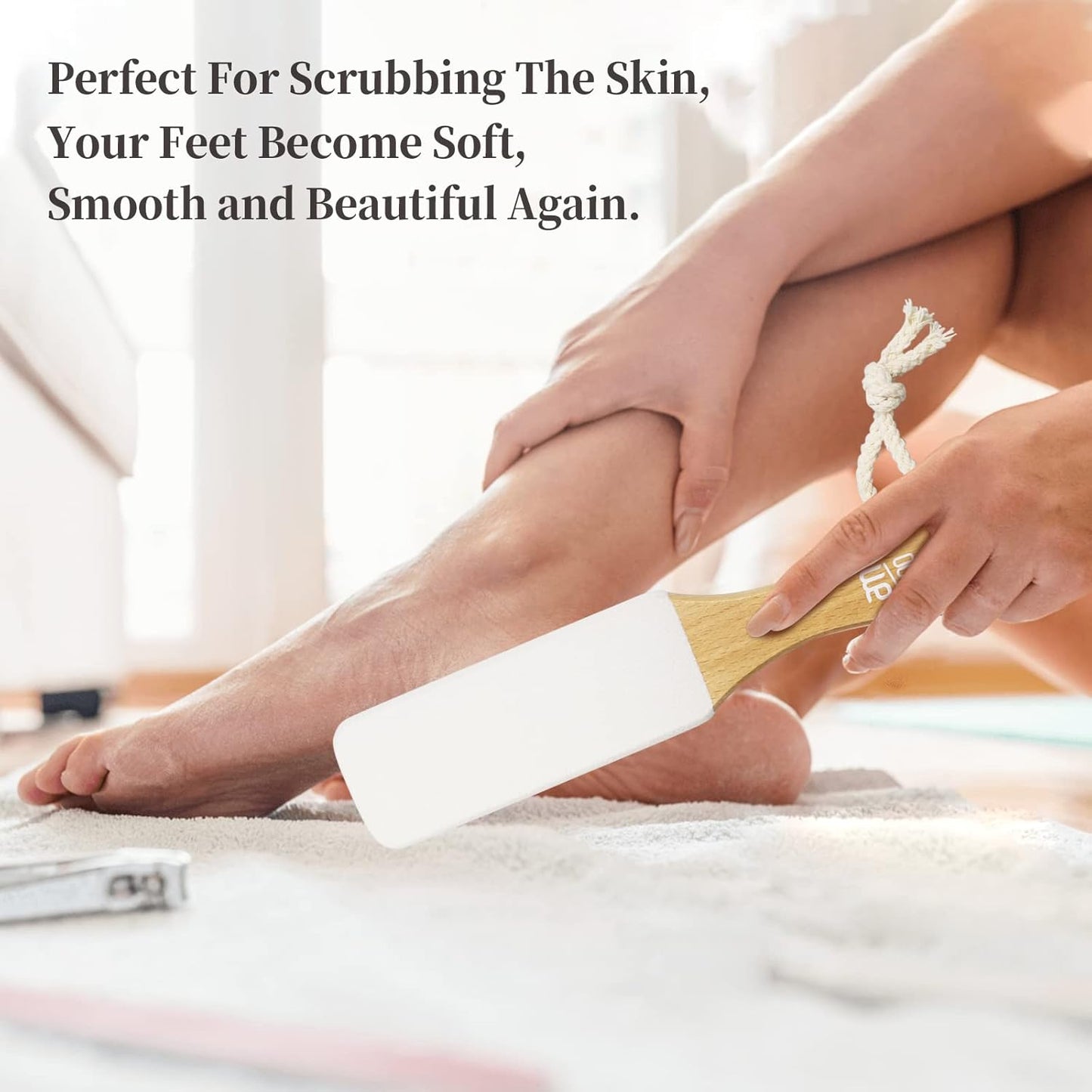 AM 8:00Pumice Stone Foot File, 2 Pack Callus Remover (coarse/fine) for Feet with Wooden Handle, Pedicure Foot Scrubber to Remove Dead Skin, Dry, Rough, Corns Skin Scraper