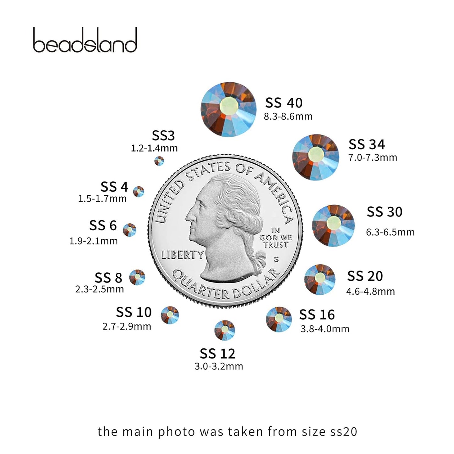 beadsland 288 Pieces Flat Back Crystal Rhinestones Round Gems, Lt.Colorado Topaz AB,SS30,6.3-6.5mm