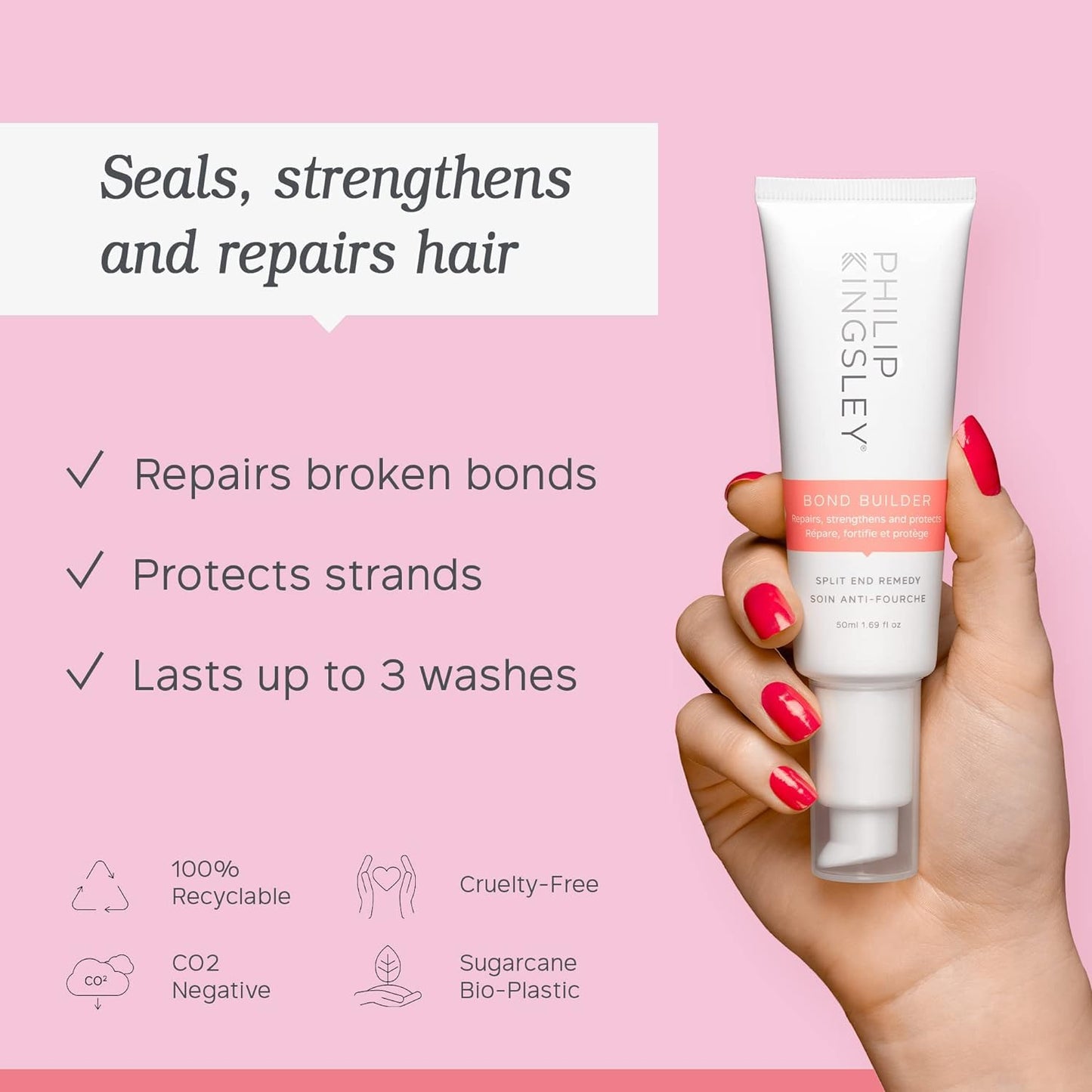 PHILIP KINGSLEY | Bond Builder Split End Remedy | Repairs and Seals Split Ends | Treatment for Damaged Hair | Protects and Strengthens Strands | 1.69oz