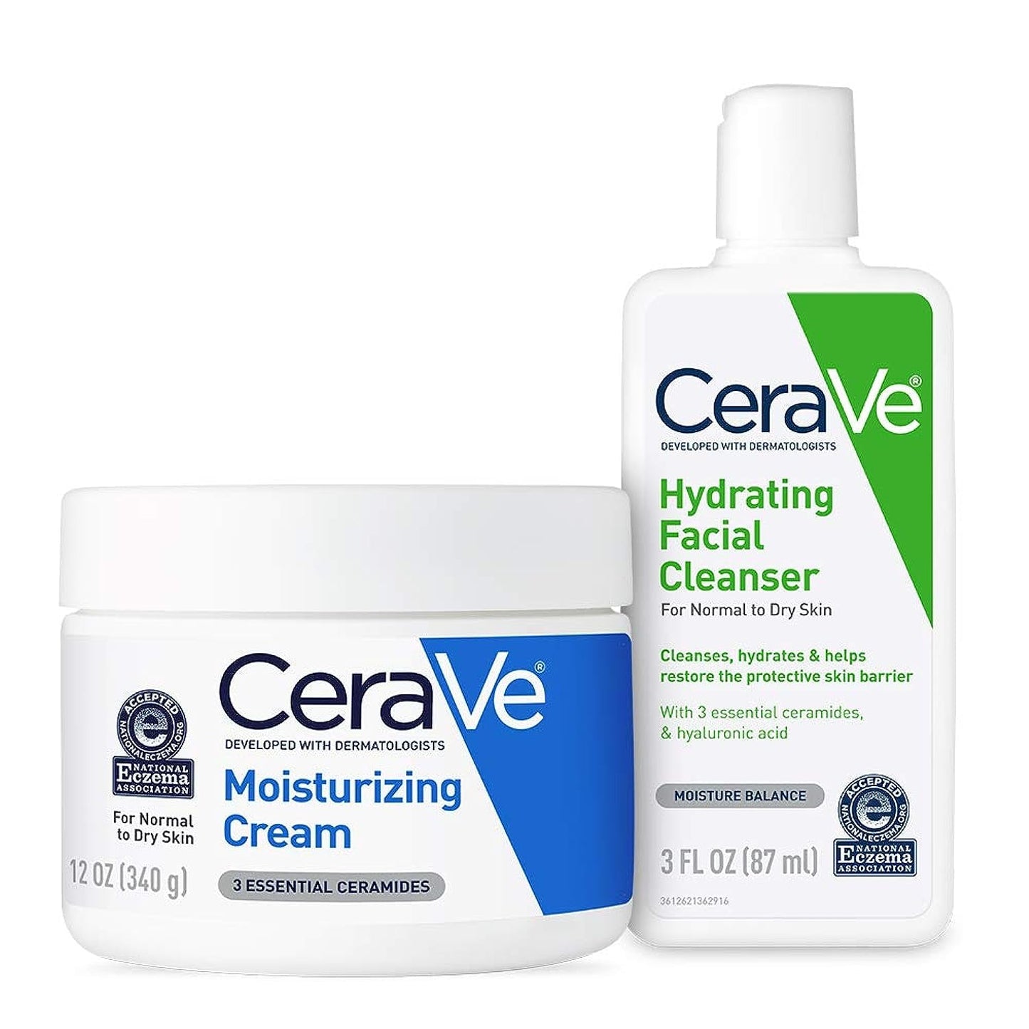CeraVe Moisturizing Cream and Hydrating Face Wash Trial Combo, 12oz Cream + 3oz Travel Size Cleanser