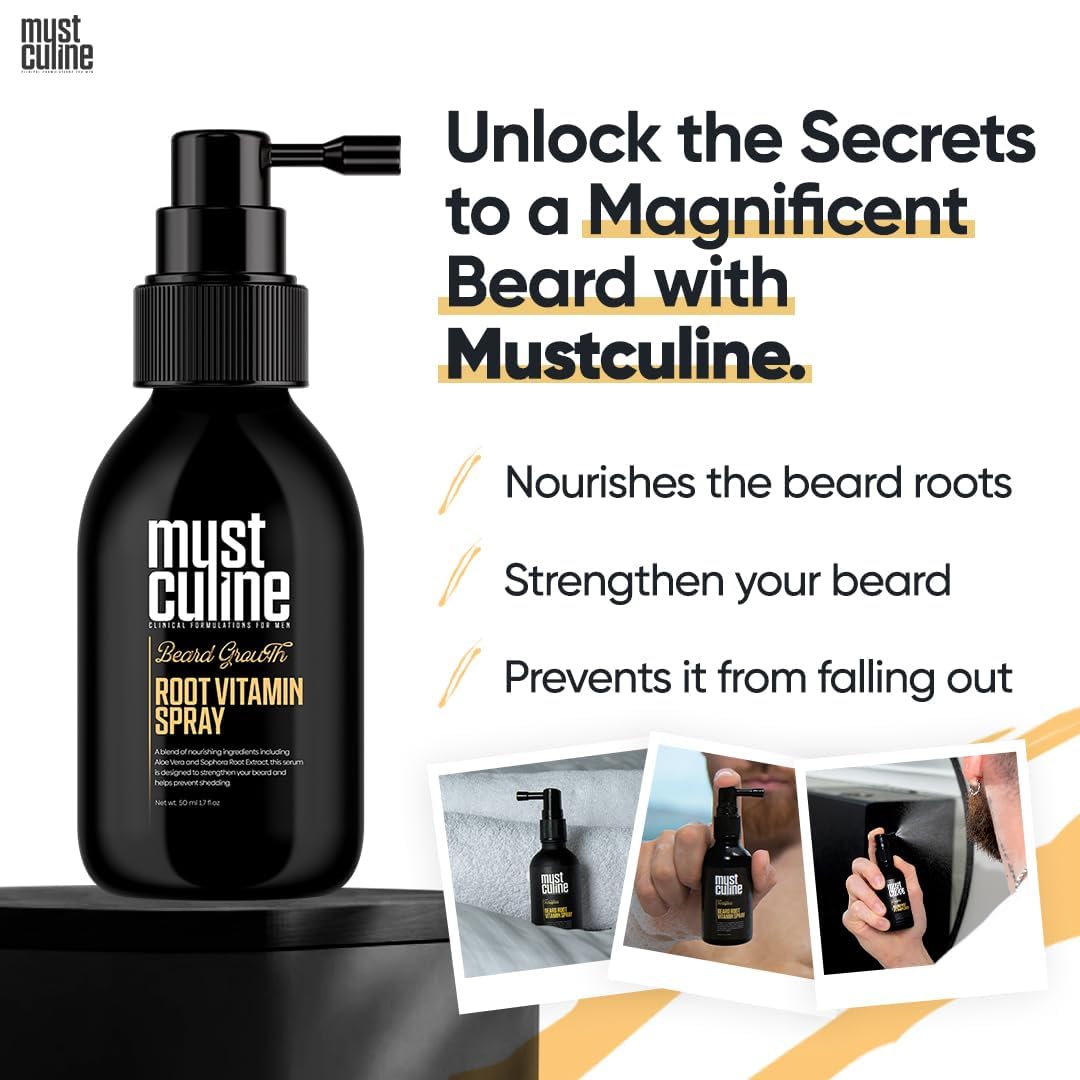 Beard Root Vitamin Spray, 4 Pack, Unscented, Supports Beard and Moustache Growth and Strengthening, Increases Elasticity, Prevents Breakage, Volumizes