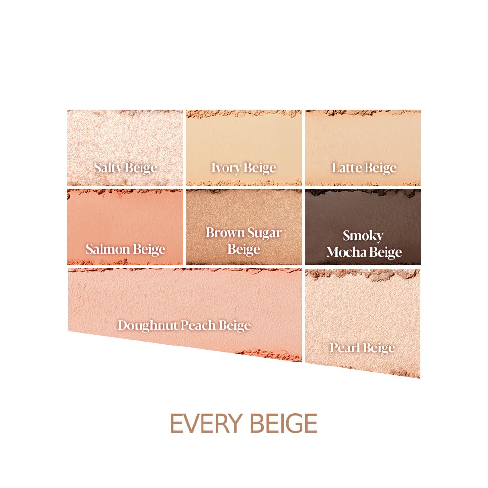 Espoir Real Eye Palette All New #1 Every Beige 0.26 oz 7.5g | Multi-Use Long-Lasting Blendable 8 Colors Natural Glitter Soft veil matte Makeup Eyeshadow Palette for Various Makeup Looks| Korean Makeup