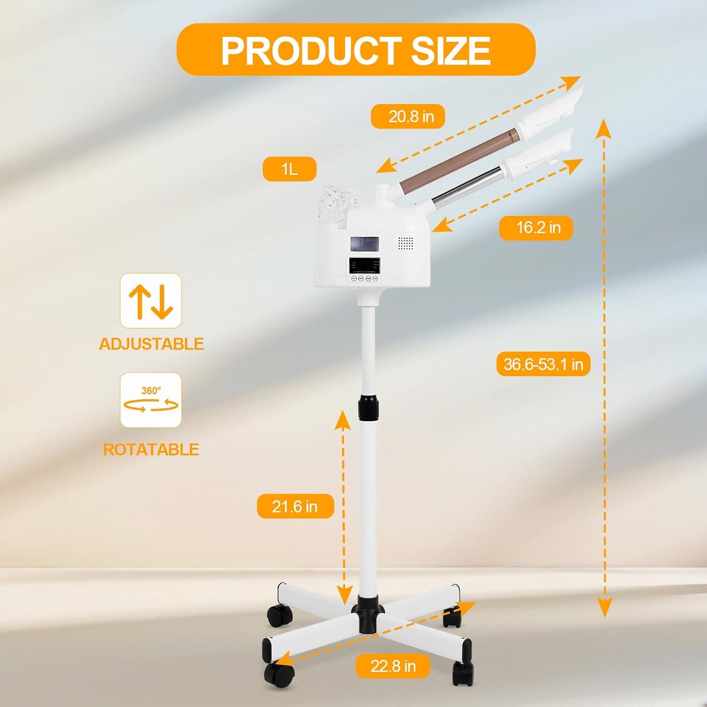 Professional Facial Steamer, 2 in 1 Esthetician Steamer with Hot & Cold Mist and Ozone for Facial Deep Cleaning and Hydration, Facial Steamer on Wheels, Ideal for Spas, Beauty Salons and Home Use