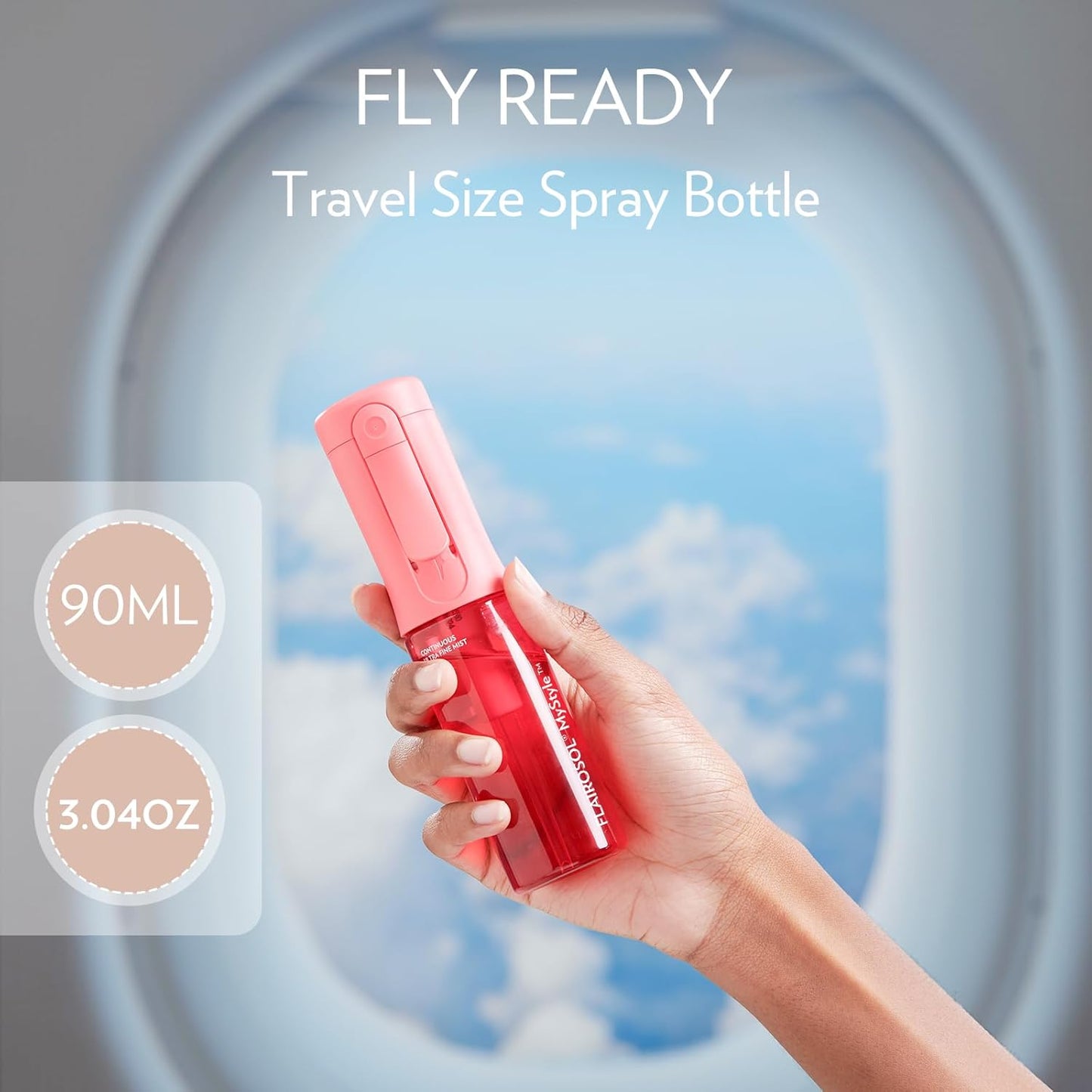 FLAIROSOL MyStyle, Spray Bottle for Hair - Small Travel Spray Bottle, Ultra Fine Continuous Water Mist for Face, Hairstyling, Salon, Cleaning, Beauty, Toners, Hydration & Makeup, 3.04oz / 90ml, Pink