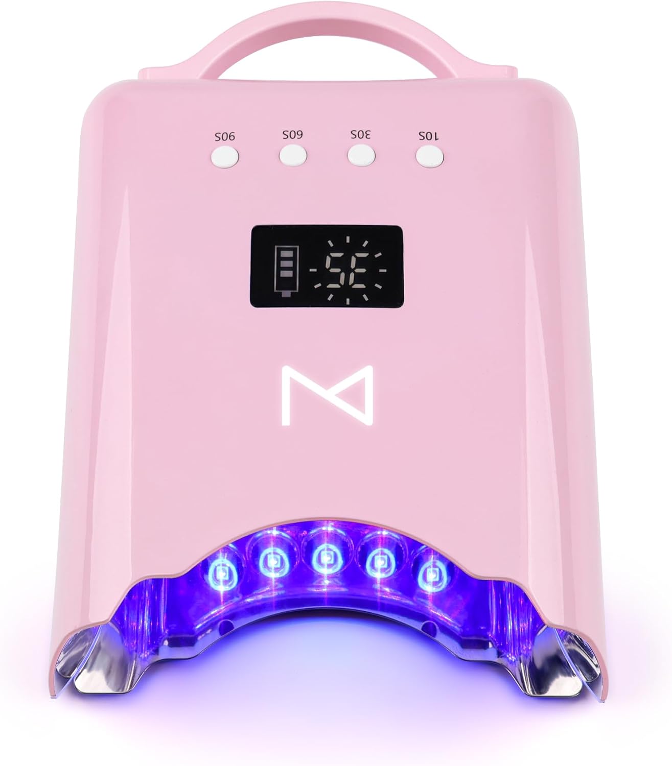 M - NEO Cordless & Rechargeable Nail Curing Lamp 78W with 4 LCD Time Display Timer, Auto Sensor, and Spacious Interior for All Hand Sizes and Nail Lengths (Pink)