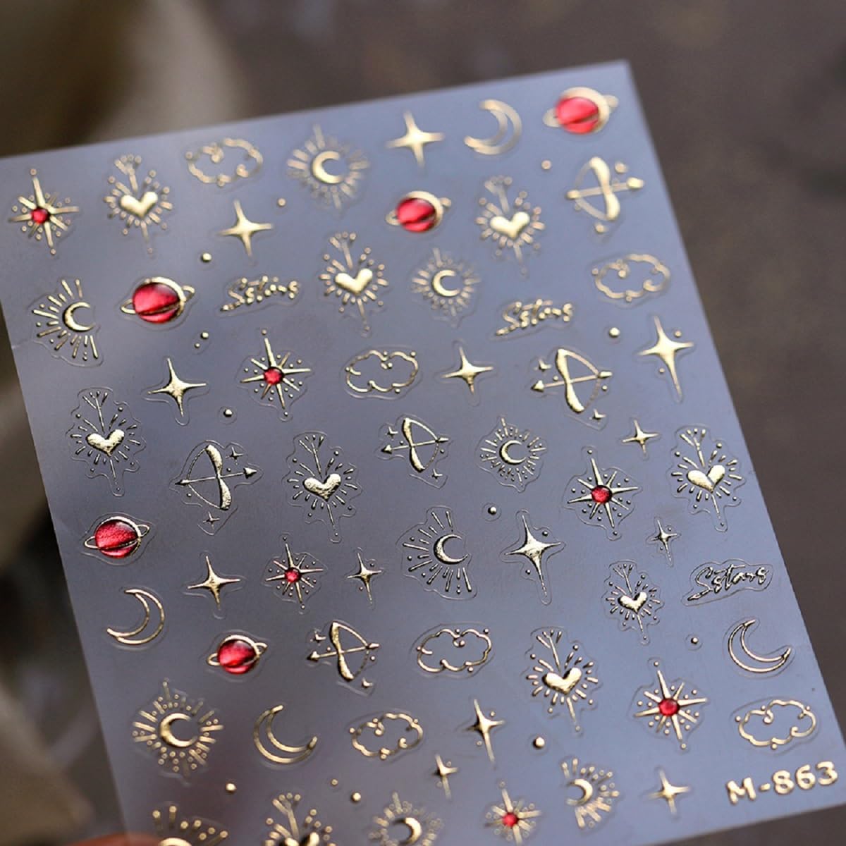 5D Embossed Gold Star Nail Stickers Moon Star Nail Art Stickers 3D Self-Adhesive Nail Decals Love Heart Nails Supplies Design for Women DIY Manicure Accessories Decoration