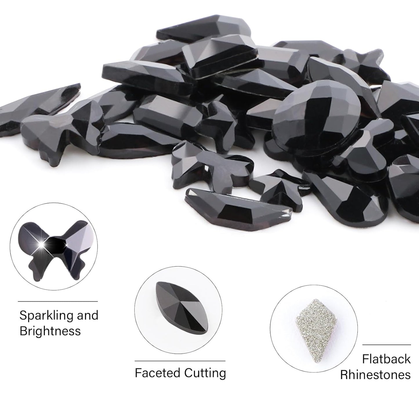 Canvalite 2900Pcs Black Rhinestones for Nails, 18 Styles Multi Shape Nail Charms and Gems Shiny Glass Crystal Flatback Nail Rhinestones Set for Nail Art with Rhinestone Picker and Tweezers
