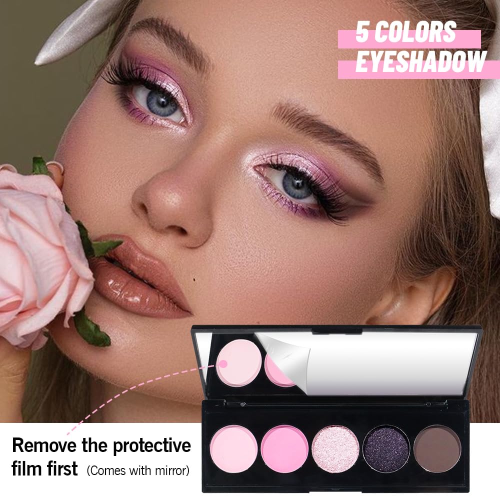 Pink Black Brown 5Colors Eye Shadow Palette Makeup with Mirror,Neutral Vegan Eyeshadow Palette for Older Women Waterproof Long Lasting Naturing-Looking sombras para ojos,Cruelty Free