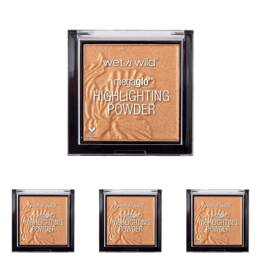 wet n wild MegaGlo Highlighting Powder, Highlighter Makeup, Shimmer Glow, Deep Gold Awesome Blossom (Pack of 4)