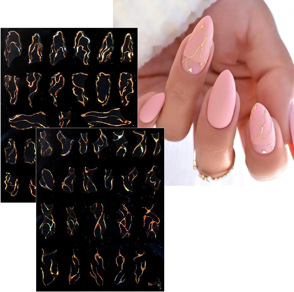 JMEOWIO 9 Sheets Marble Line Nail Art Stickers Decals Self-Adhesive Gold Nail Supplies Nail Art Design Decoration Accessories