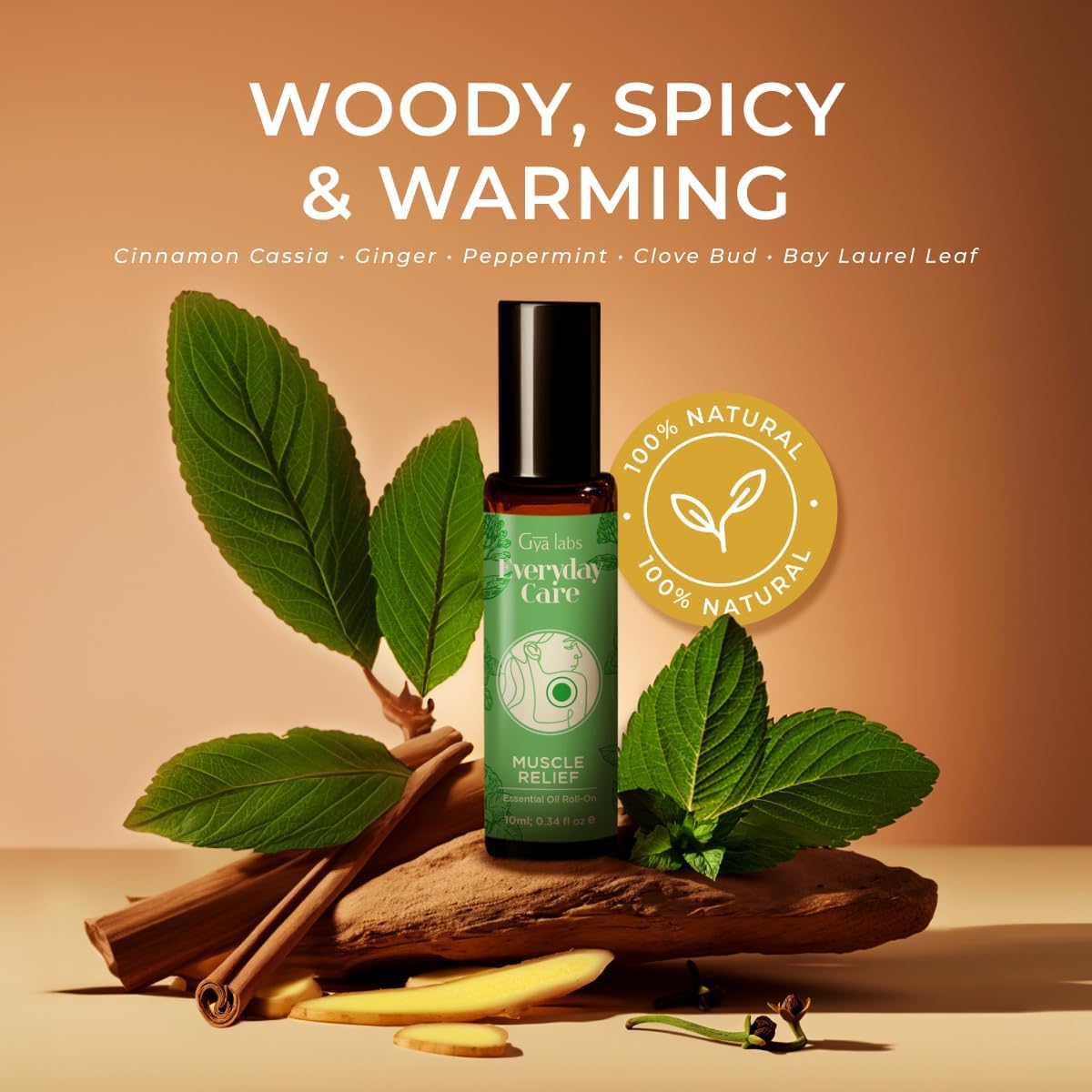 Gya Labs Deep Muscle Relief Essential Oil Roll on - Blended with Soothing Cinnamon, Energizing Ginger Oil & More - Natural Aromatherapy for Sore Muscles & Tension, Travel Size (0.34 Fl Oz)