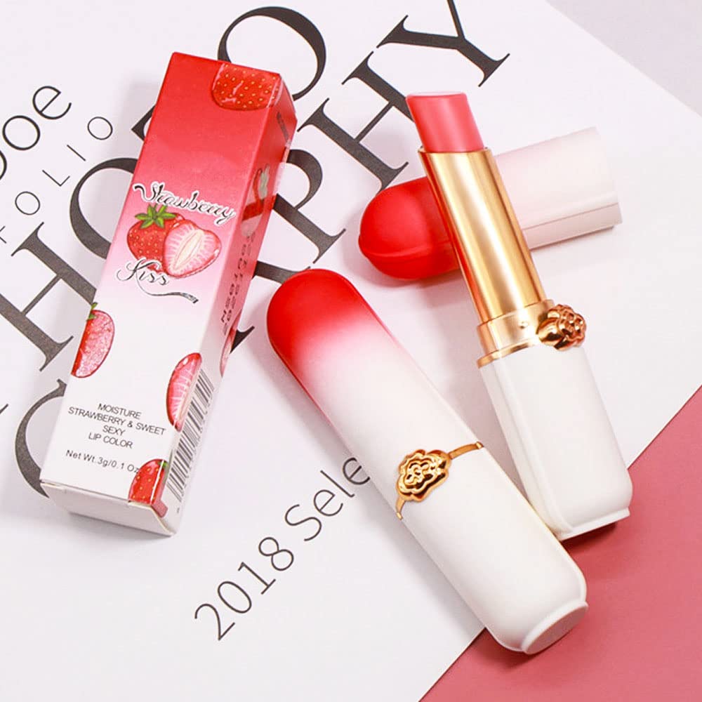 evpct 2Pcs Strawberry Tinted Lip Balms PH Lip Color Changing Lipstick Balm Stain Gift Set Queen for Women Girls Korean Mood Long Lasting Color Change Light Pink Lipstick Lip Tint Plumper Gloss