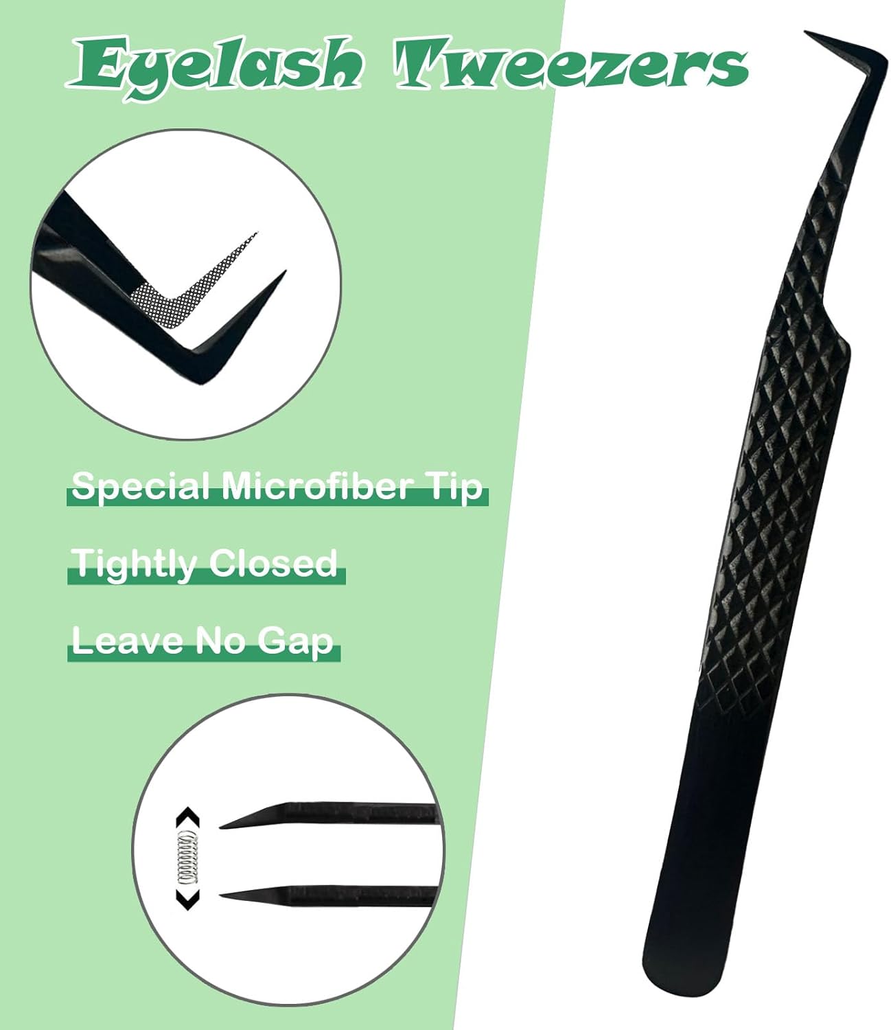 Lash Tweezers For Eyelash Extensions, Fiber Tip, Japanese Steel, Black, 90 Degree