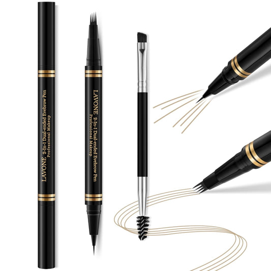 Eyebrow Pen,2-in-1 Waterproof Eyebrow Pencil with 4 Tip Microblading Brow Pen and Ultra-Precise Brow Pencil,with Dual-ended Eyebrow Brush,Eyebrow Makeup for Natural Looking - Blonde