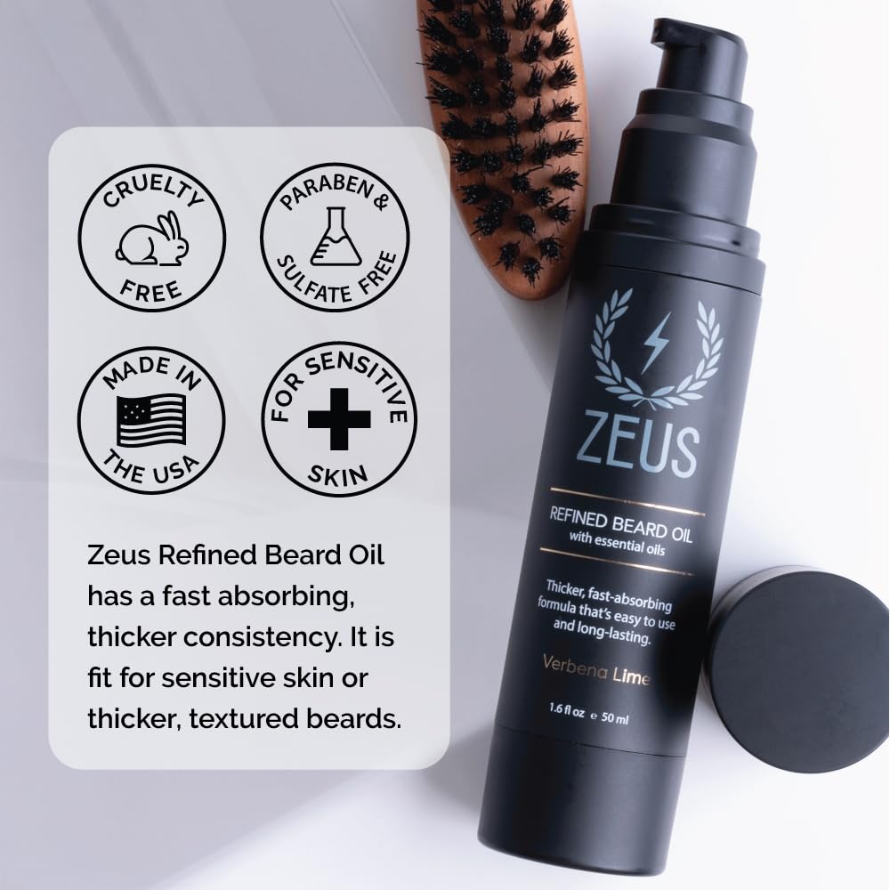 ZEUS Refined Beard Oil for Men, Leave-In Conditioner for Beard & Mustache, Softens Hair, Fights Dryness & Itch (Made in USA) Verbena Lime