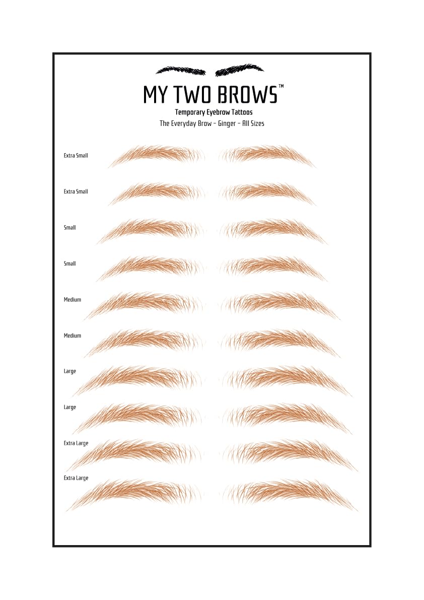 (10 pairs) Ginger Temporary Eyebrow Tattoo - Extra Small Size - Waterproof & Smudgeproof - Everyday Brow Style Eyebrow Stickers - Sheet Lasts up to 30 Days - Won't Work on Existing Brows