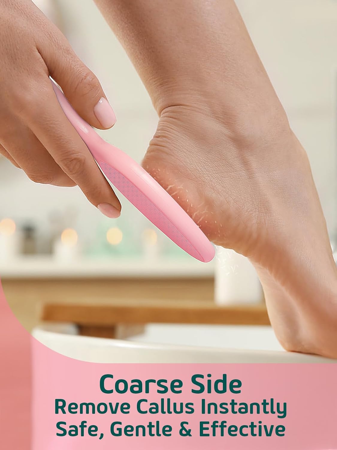 2-Sided Glass Foot File Callus Remover Without Drain Stand (Pink)
