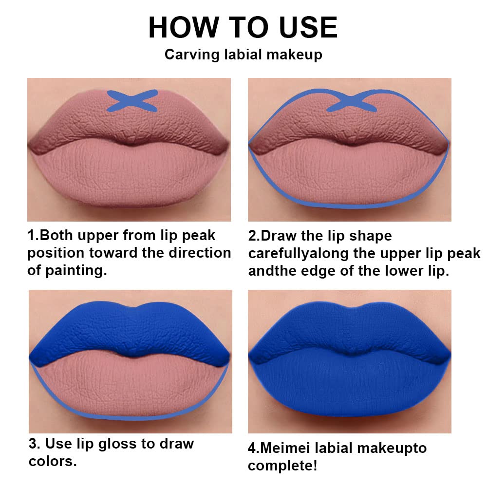 evpct 2Pcs Royal Light Blue Matte Liquid Lipstick and Lip Liner Pencil Makeup Set Blue Lipstick 24H and with Lip Liner Set Waterproof Long Lasting labiales mate 24 horas originales 21#