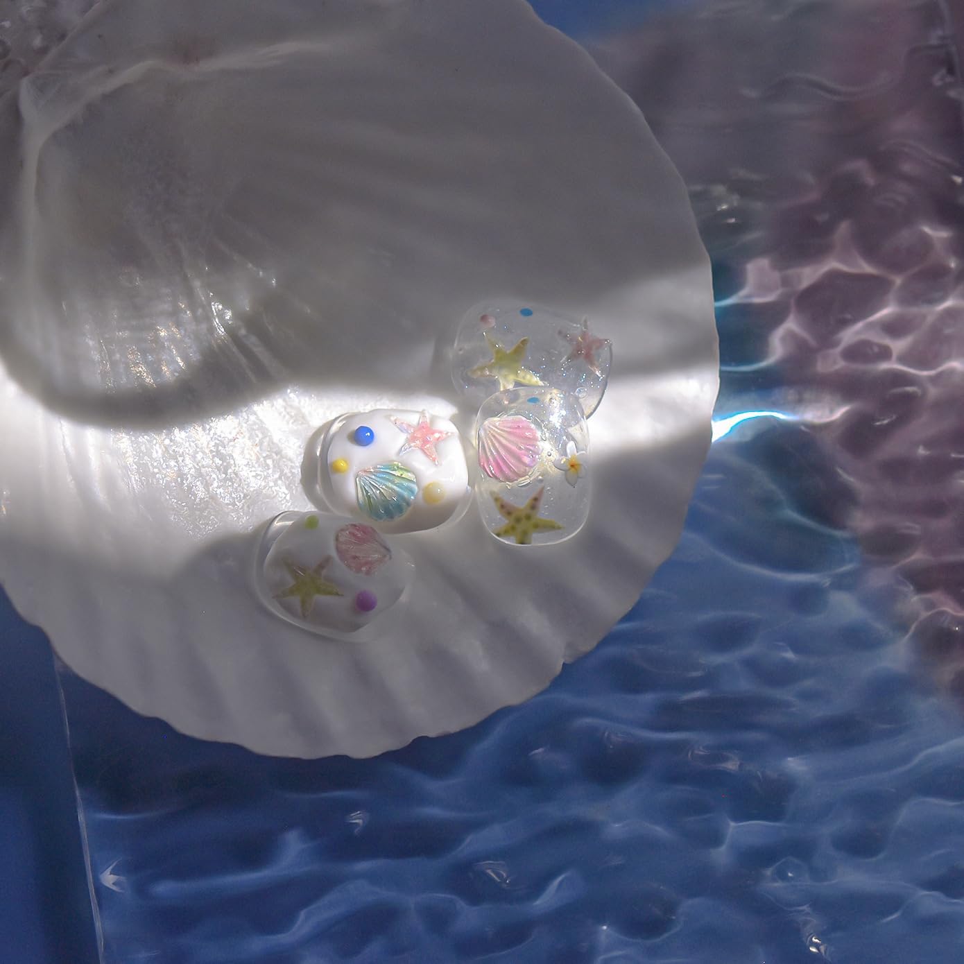 Starfish Nails Stickers Ocean Nail Art Decals Marine Organism with Design Summer Beach Nail Art Stickers for Women Girls Kid 5D Embossed Self Adhesive Manicure Supply Decoration