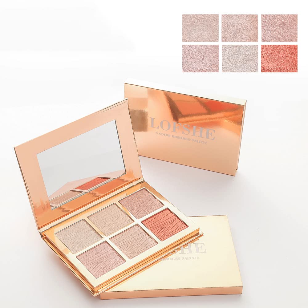 6 Colors Highlighter Makeup Face Palette, Shiny Glow Highlighter Shimmer Metallic Palette Professional Face Contouring Blemish Pallet, Natural Shiny Makeup Face Glitter Blush Cheeks Pallet Contour Illuminator Makeup Highlight Powder for Women