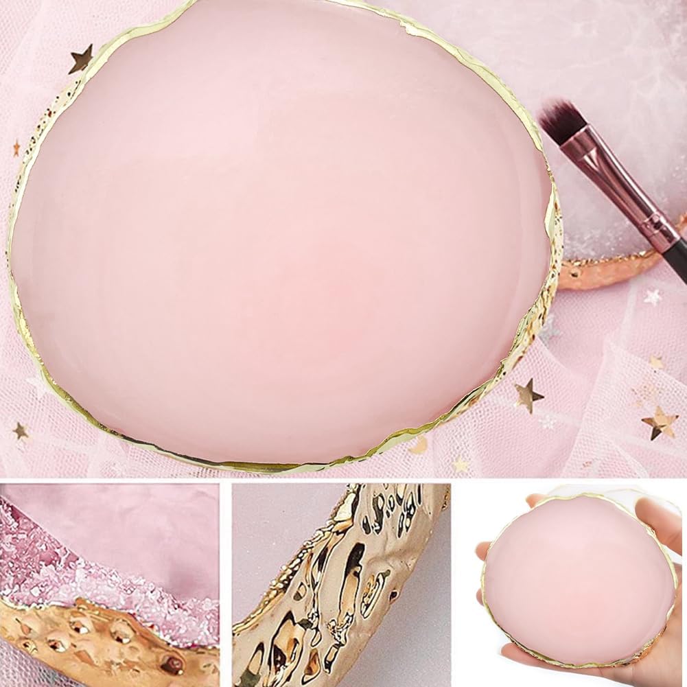 2 Pack Nail Art Palette Makeup Foundation Mixing Palette Holder Golden Edge Professional Cosmetic Nail Art Tools for Women and Girls Nail Polish Liquid Lipstick Concealer