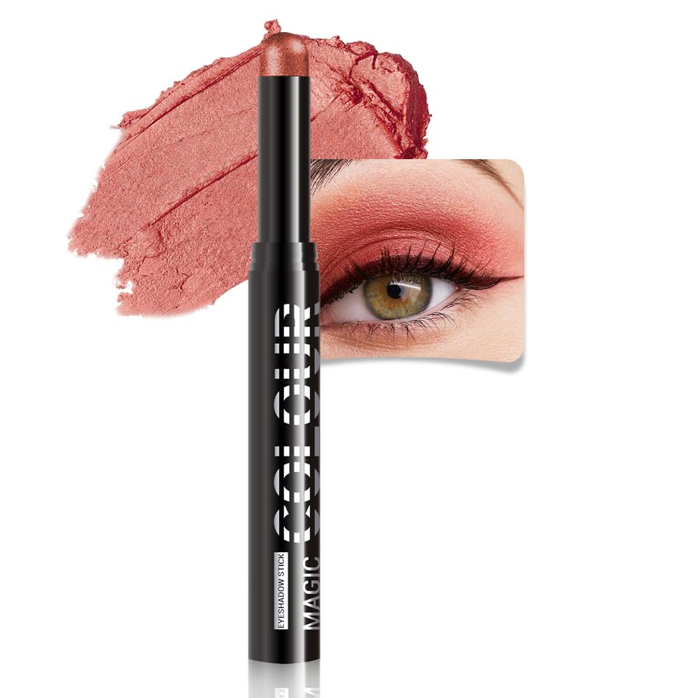 Red Metallic Shimmer Cream Eye Shadow Stick Makeup for Women, Red Metallic Shimmer Matte Eye Shadow Brightener Stick for Eyes, Waterproof Eyeshadow Pencil Applicator Blendable for Eye Highlight 08
