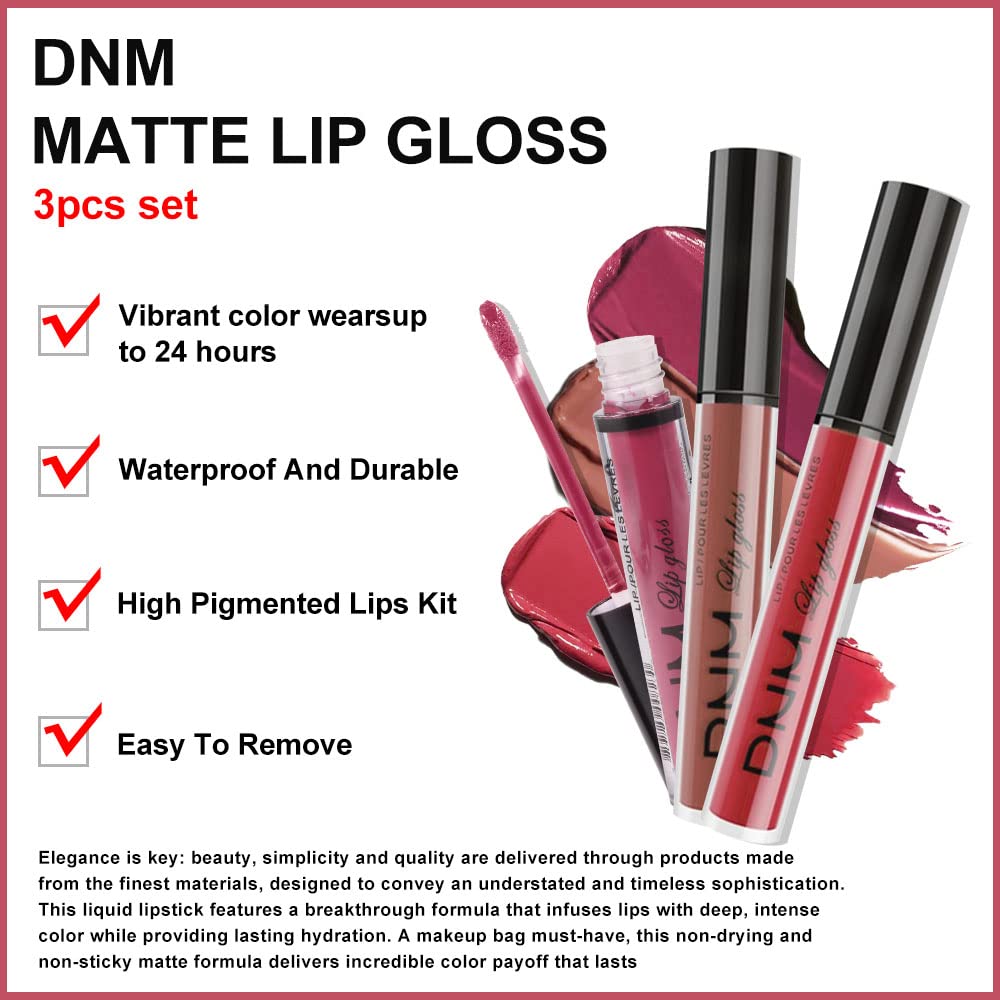 evpct 3Pcs Mauve Neutral Light Rosey Nude Blue Red Matte Liquid Lipstick Lip Stain Sets for Women Long Lasting 24 Hours Lipstick Light Skin labiales matte larga duracion 24 matenhoras originales